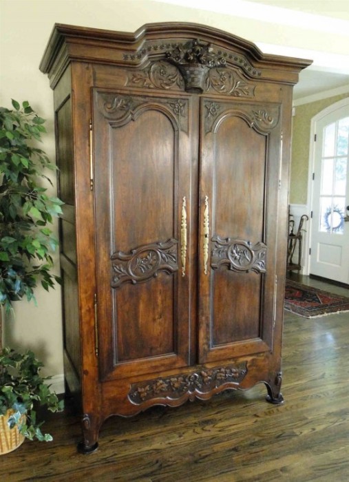 Antique French Country Highly Carved Wedding Armoire Wardrobe 1800's